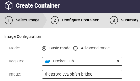 Tor obfs4 bridge on QNAP select image.