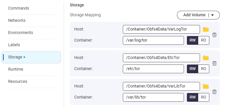 Tor obfs4 proxy on QNAP create storage.